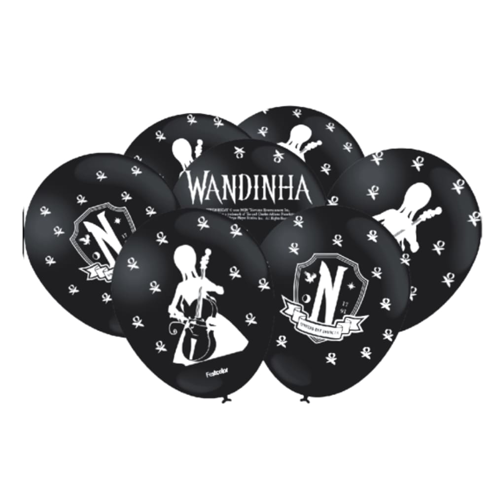 Balão Especial Preto Látex 9`` Wandinha c/25 unidades Festcolor