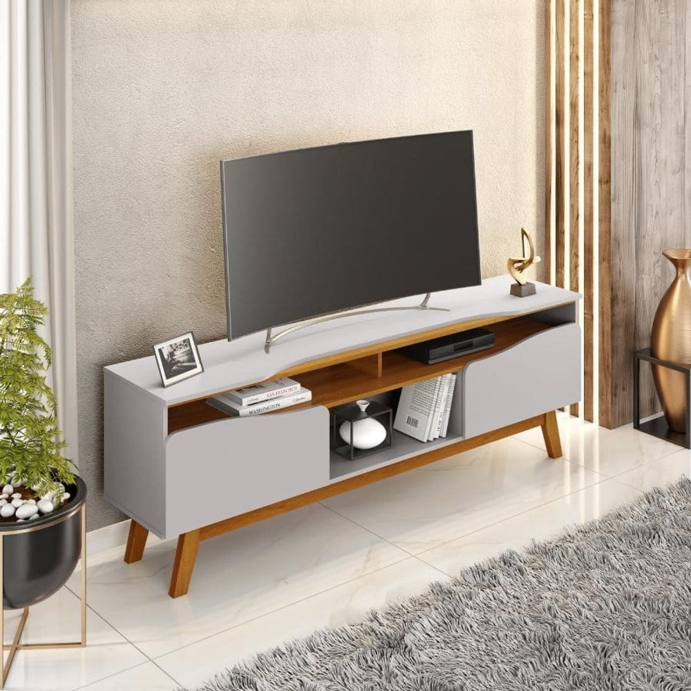 Rack Ilhabela TV 75” Moderno 5 Nichos e 2 Portas Soft Close