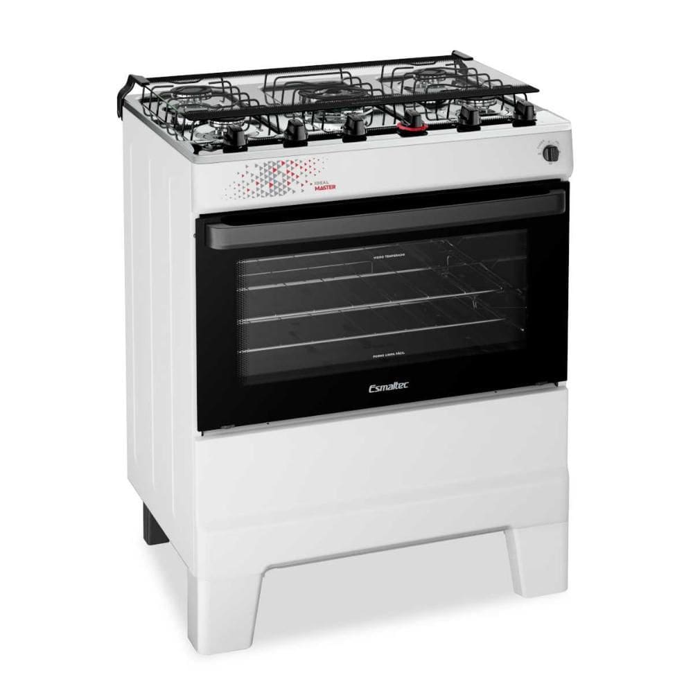 Fogão a Gás 5 Bocas Automático Ideal Master Branco Mesa Inox T5ITB - Esmaltec