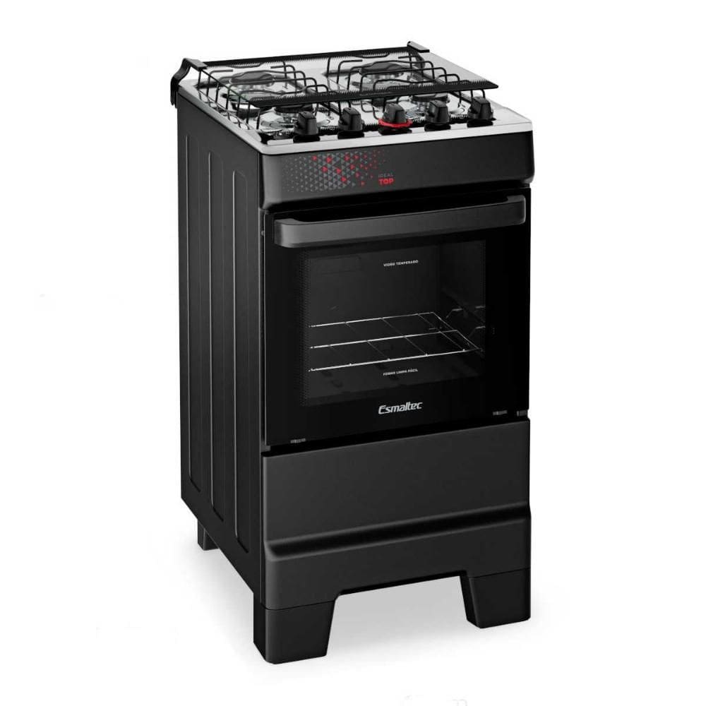 Fogão a Gás 4 Bocas Automático Ideal Top Preto Mesa Inox T4IAP - Esmaltec