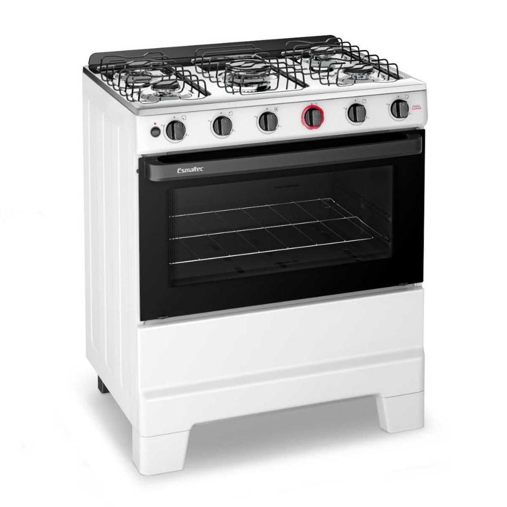 Fogão a Gás 5 Bocas Automático Ideal Super Branco Mesa Inox F5IAB - Esmaltec