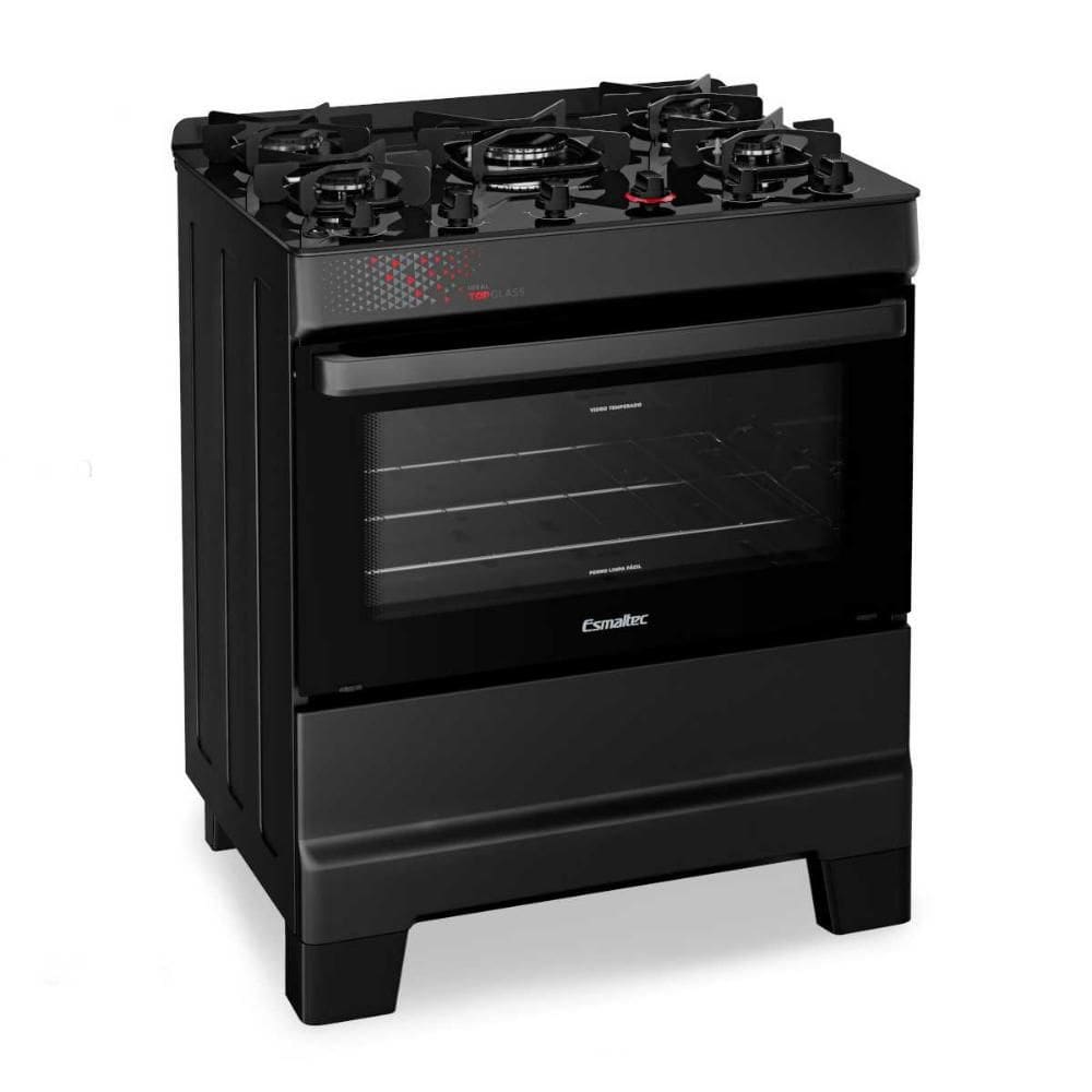 Fogão a Gás 5 Bocas Automático Ideal Top Glass Preto Mesa de Vidro T5VAP - Esmaltec
