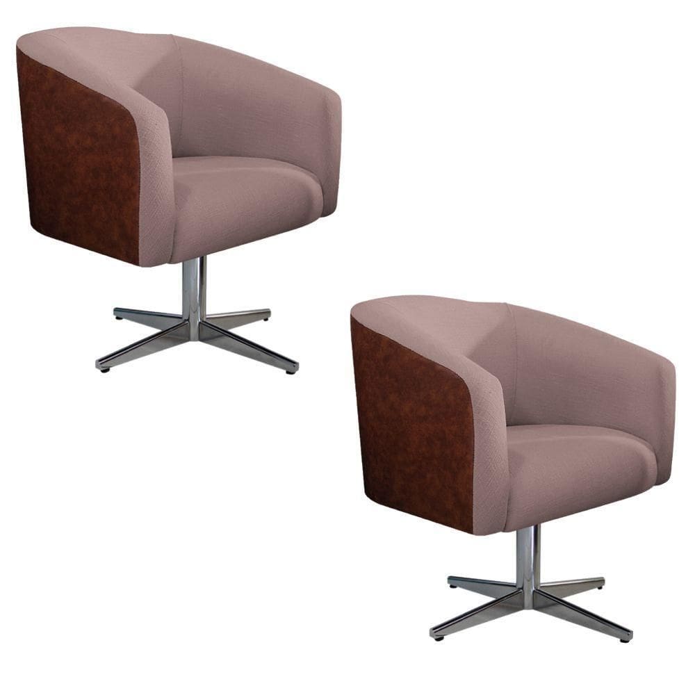 Kit 02 Poltronas Base Giratória De Metal Nozes Rosê