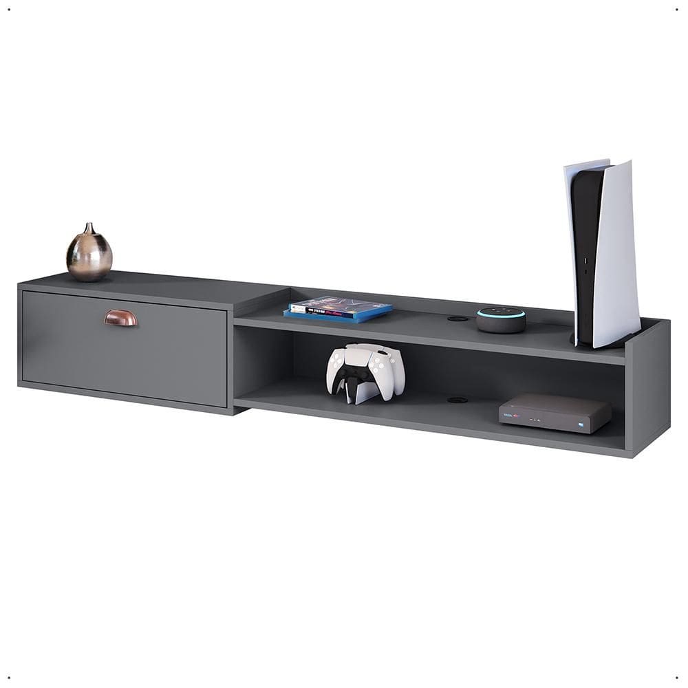 Rack Suspenso Supremo Home TV Smart 55 Pol Porta Basculante Nicho Decoração Sala Quarto - Cinza - Lojas RPM