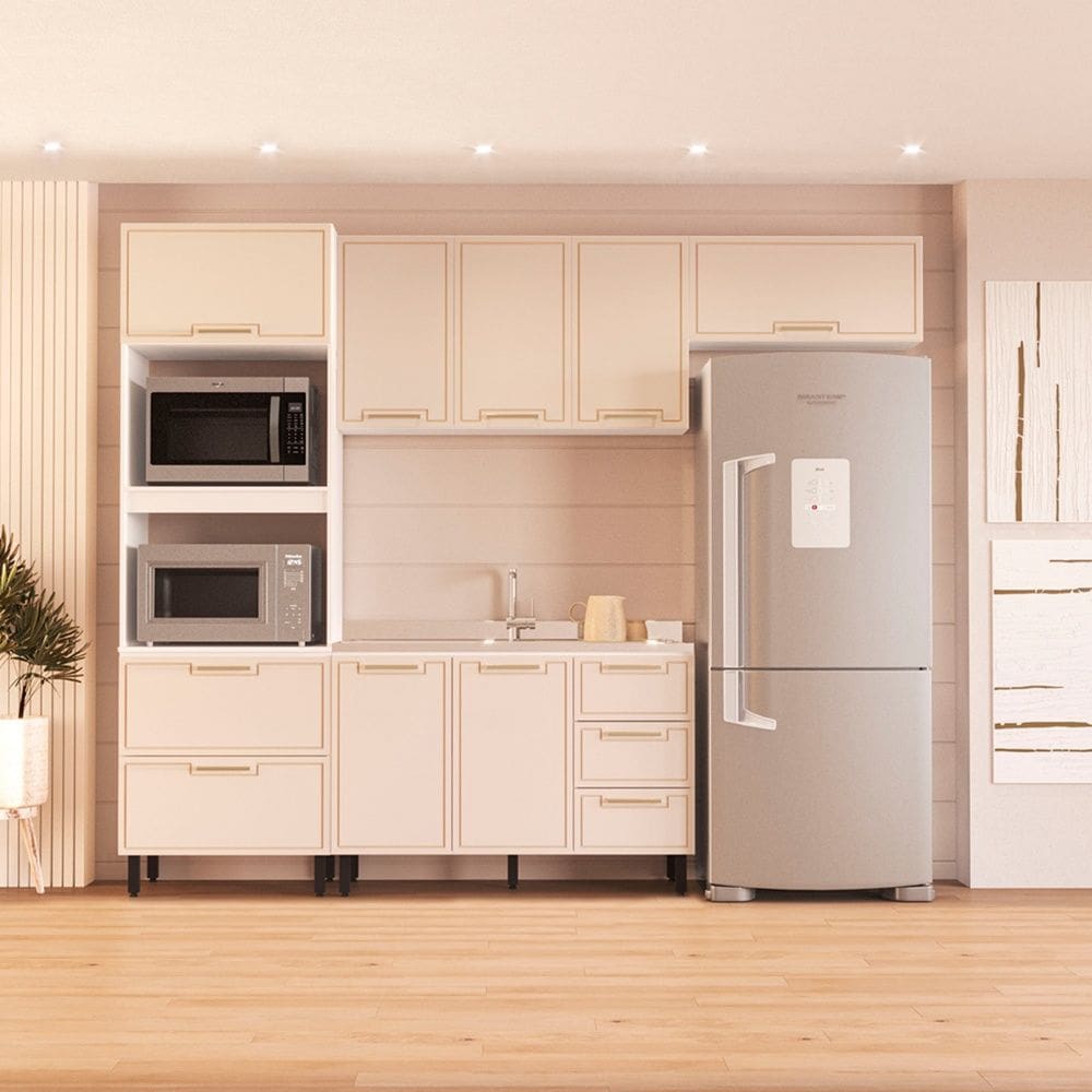 Cozinha Compacta 250076 4 Peças Amara Branco Creme Politorno Móveis