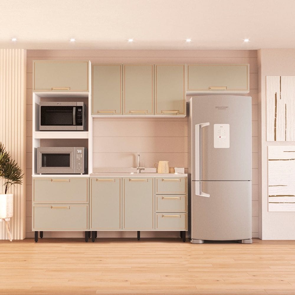 Cozinha Compacta 250076 4 Peças Amara Branco Verde Politorno Móveis