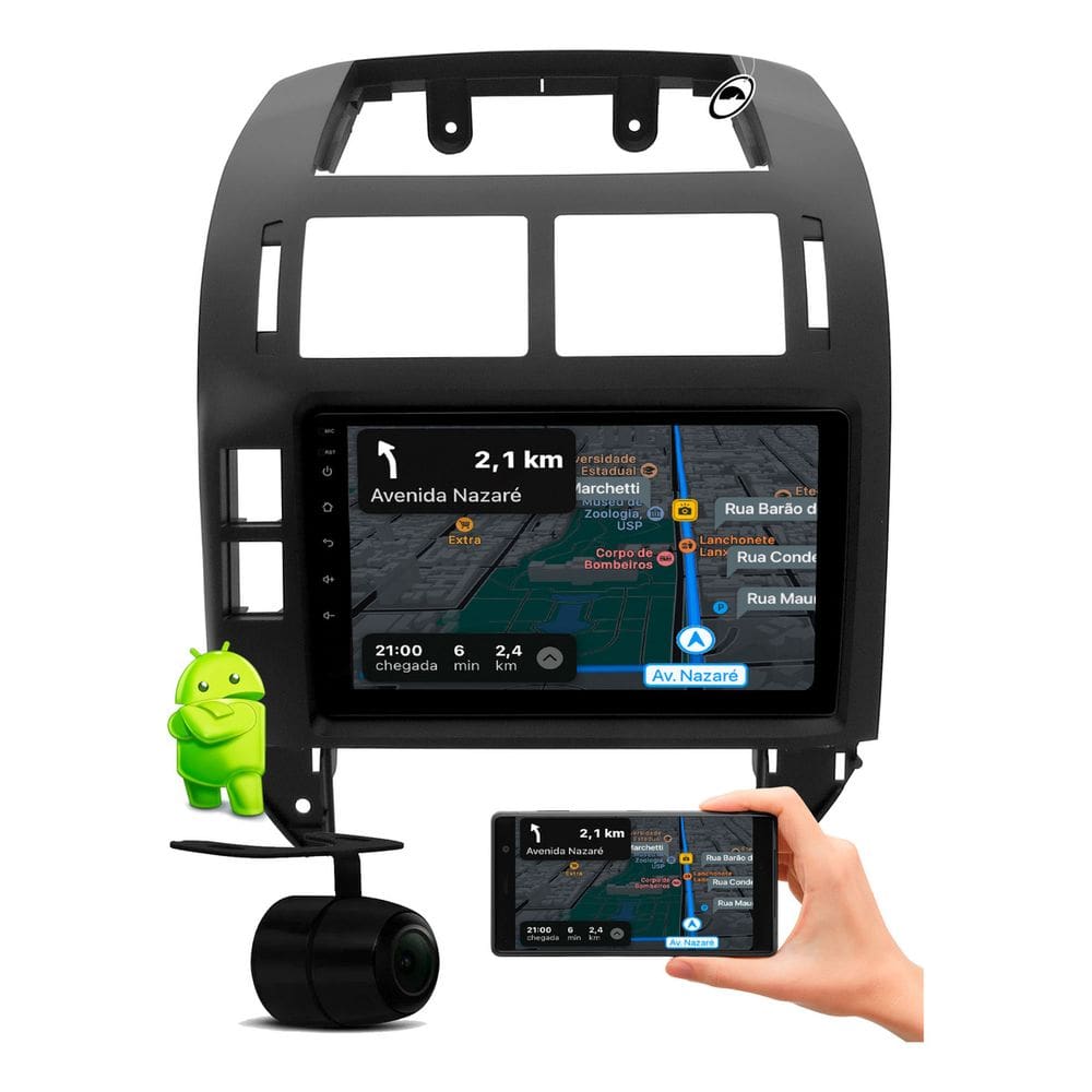 Multimidia 2 Din 9 Android Polo Hatch Sedan 2003 Até 2011 Android Auto Car Play Sem Fio + Câmera Ré