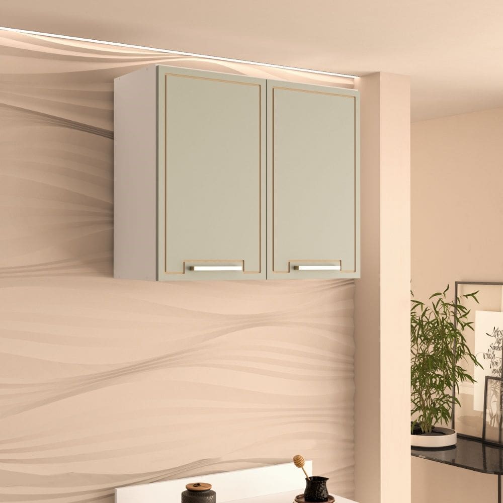 Armário Aéreo 80cm 2 portas Amara Branco Verde Politorno Móveis