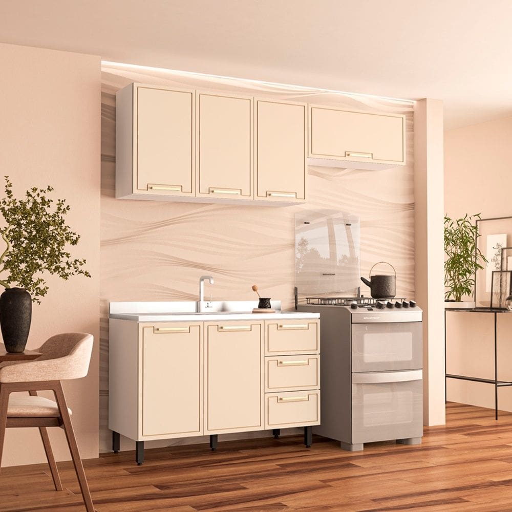 Cozinha Compacta 250075 3 Peças Amara Branco Creme Politorno Móveis