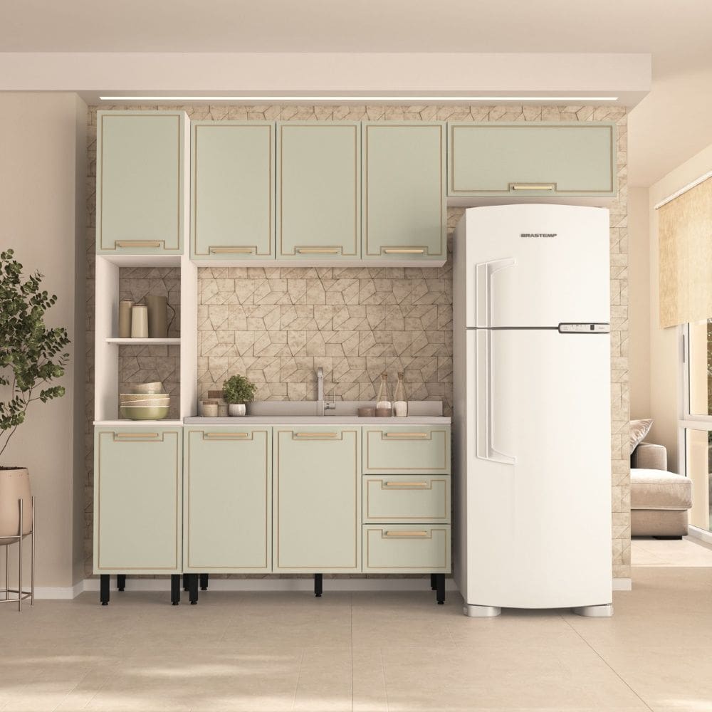 Cozinha Compacta 250078 4 Peças Amara Branco Verde Politorno Móveis