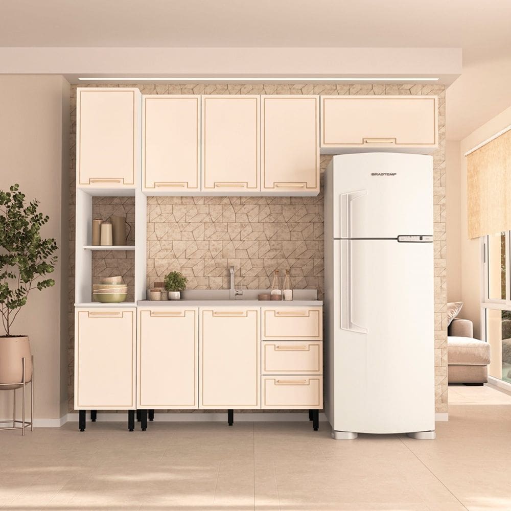 Cozinha Compacta 250078 4 Peças Amara Branco Creme Politorno Móveis