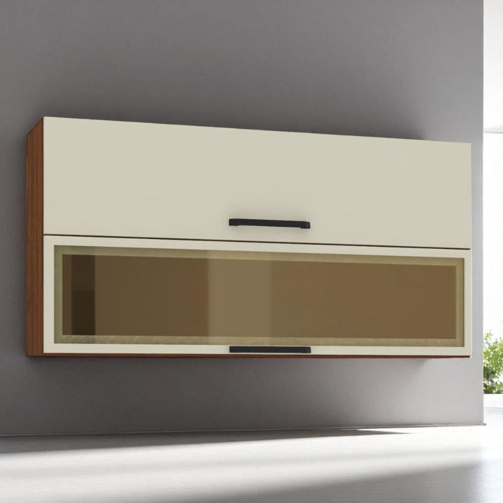 Armário 2 Basculante c/ vidro 120 cm Ametista Nogueira Off White