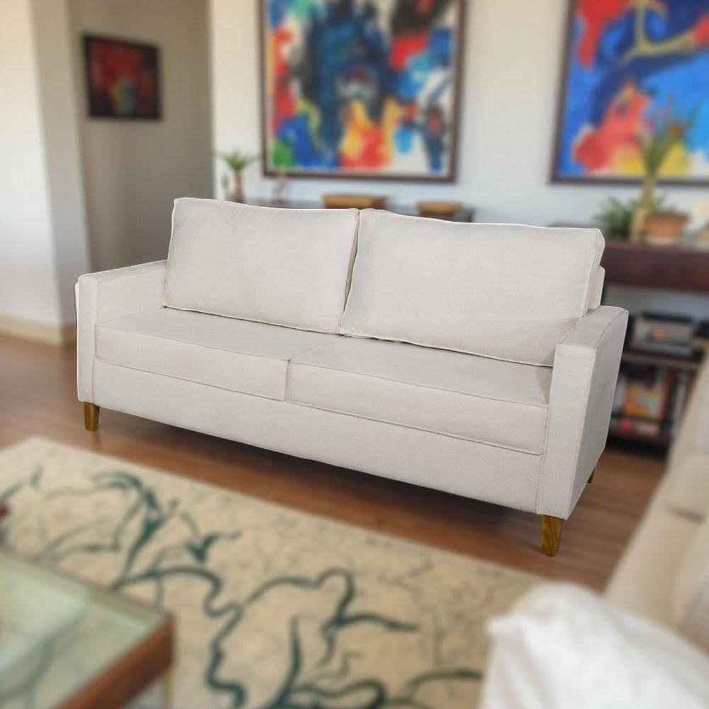 Sofá 3 Lugares Bege Veludo Chanel Malu Estofados