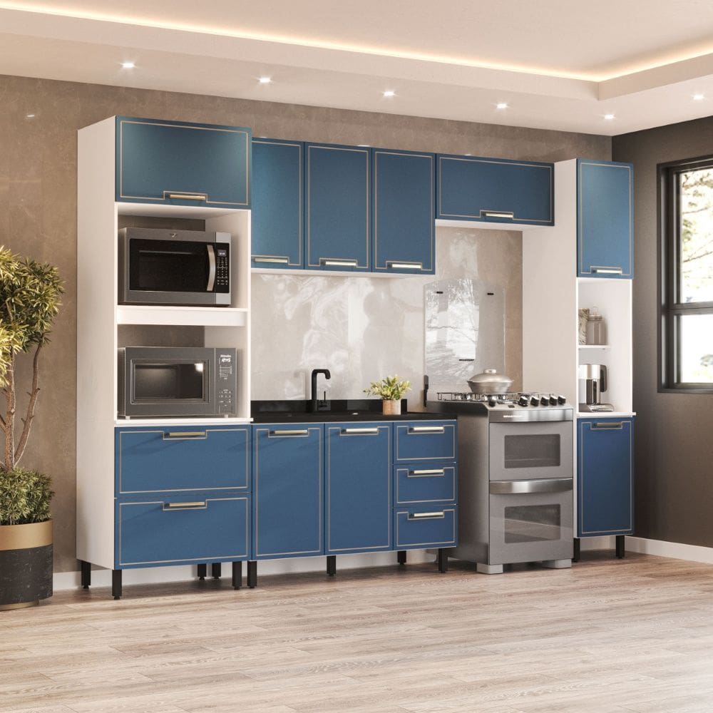 Cozinha Compacta 250080 5 Peças Amara Branco Azul Politorno Móveis