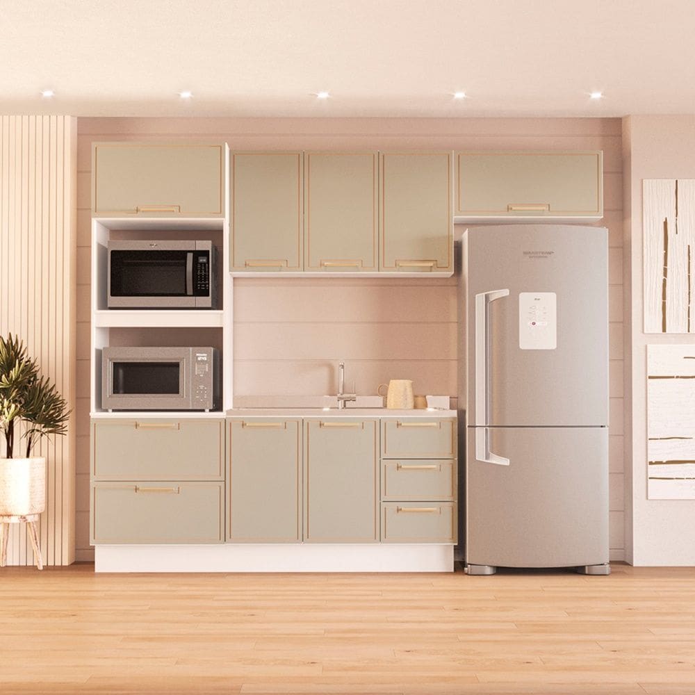 Cozinha Compacta 250082 4 Peças Amara Branco Verde Politorno Móveis