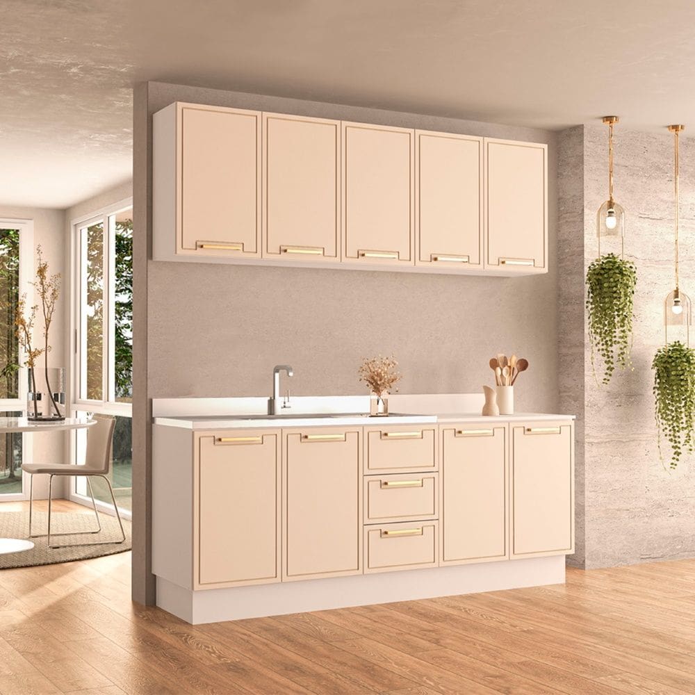 Cozinha Compacta 250083 4 Peças Amara Branco Creme Politorno Móveis