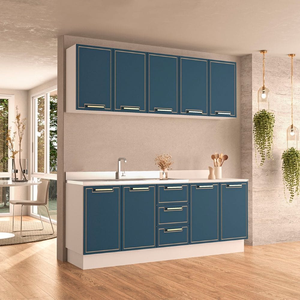 Cozinha Compacta 250083 4 Peças Amara Branco Azul Politorno Móveis