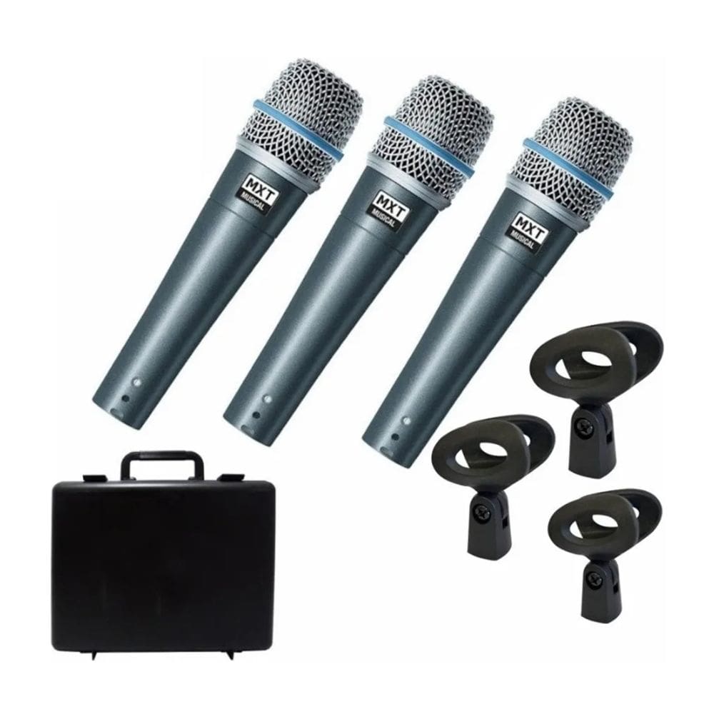 Kit Com 3 Microfones Dinâmico Profissional MXT - Pro Btm-57A