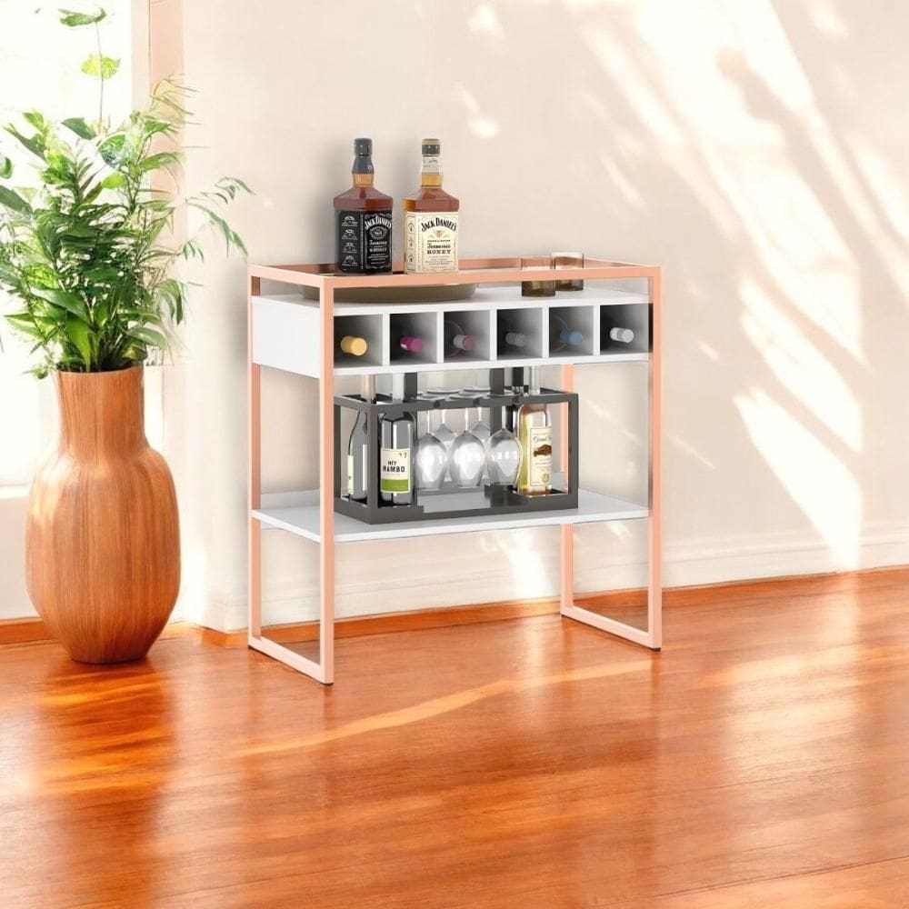 Aparador Adega Bar Branco/Cobre com Prateleira e Nichos para Vinhos - Pleno