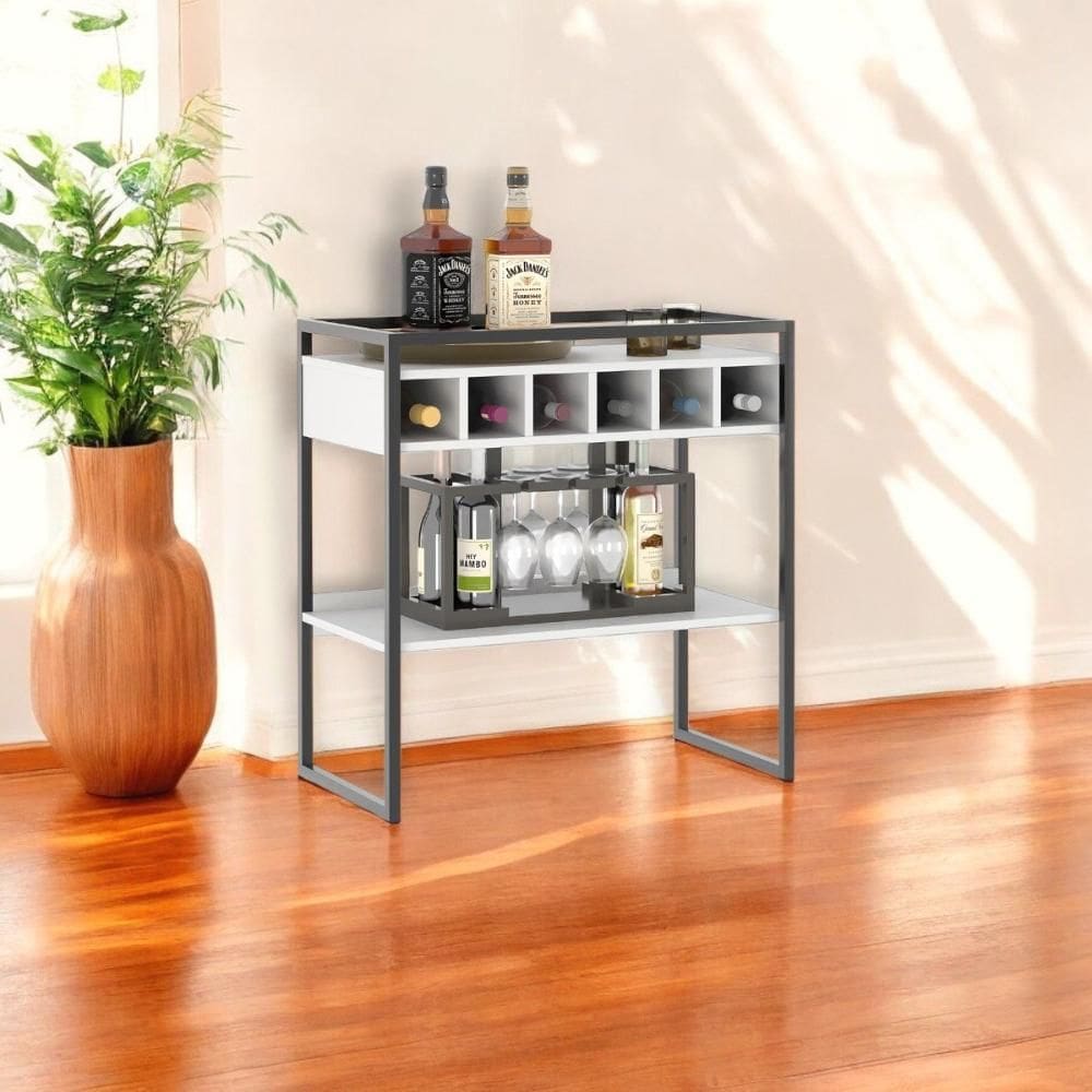 Aparador Adega Bar Branco com Prateleira e Nichos para Vinhos - Pleno