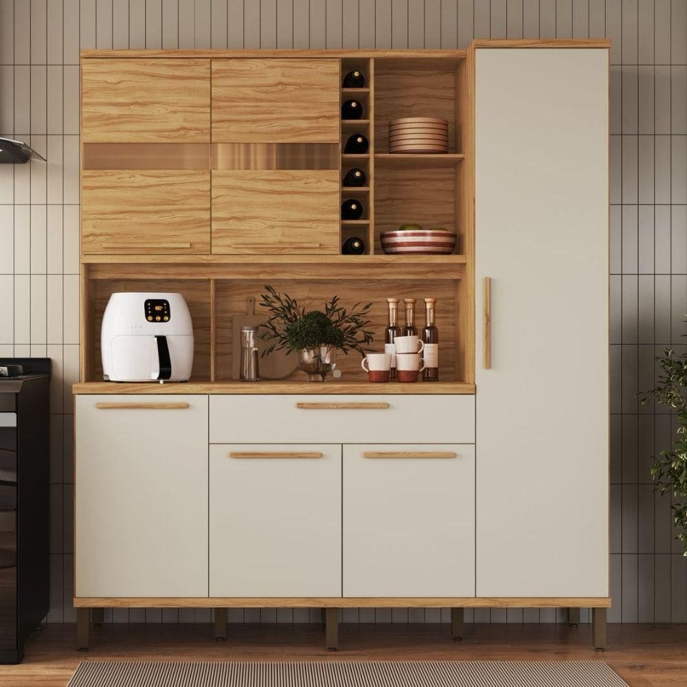 Armário de Cozinha 6 Portas 1 Gaveta Touriga Amêndoa/Off White Móveis Ronipa