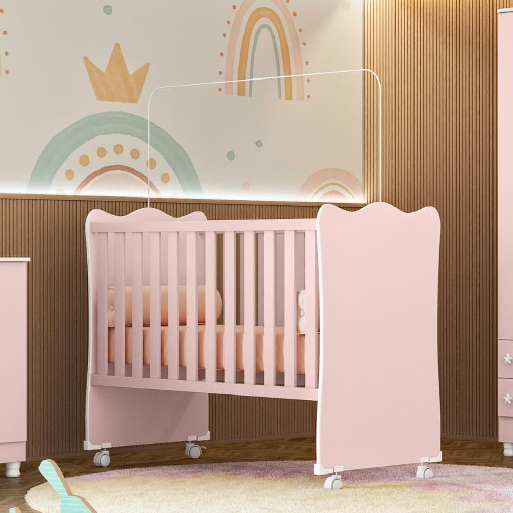 Berço Aurora Grades Laterais  Rosa Acetinado