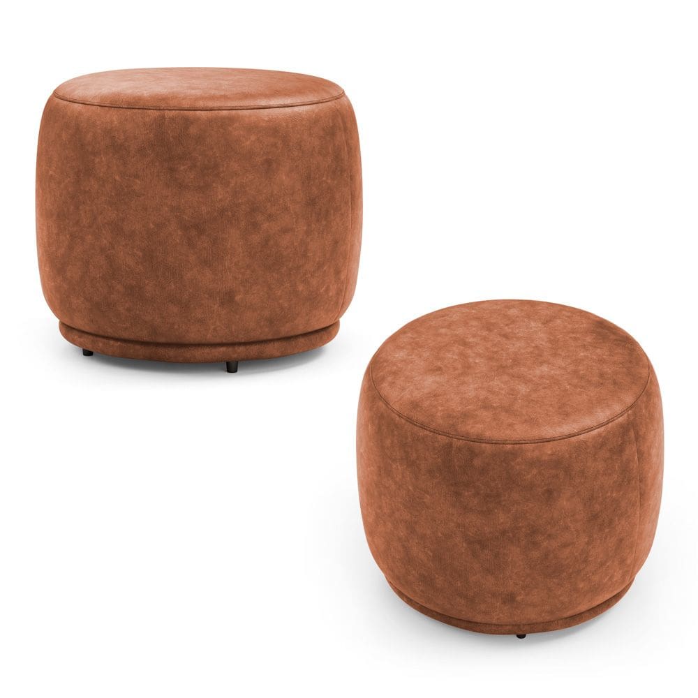 Kit 02 Puffs Decorativos Orgânicos Molly Redondo Couríssimo Caramelo - Desk Design