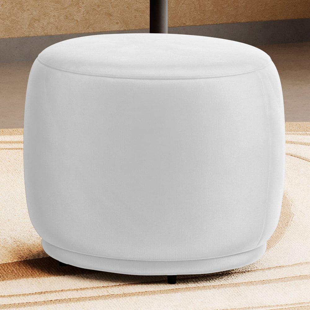 Puff Decorativo Orgânico Living Molly Redondo Couríssimo Branco - Desk Design