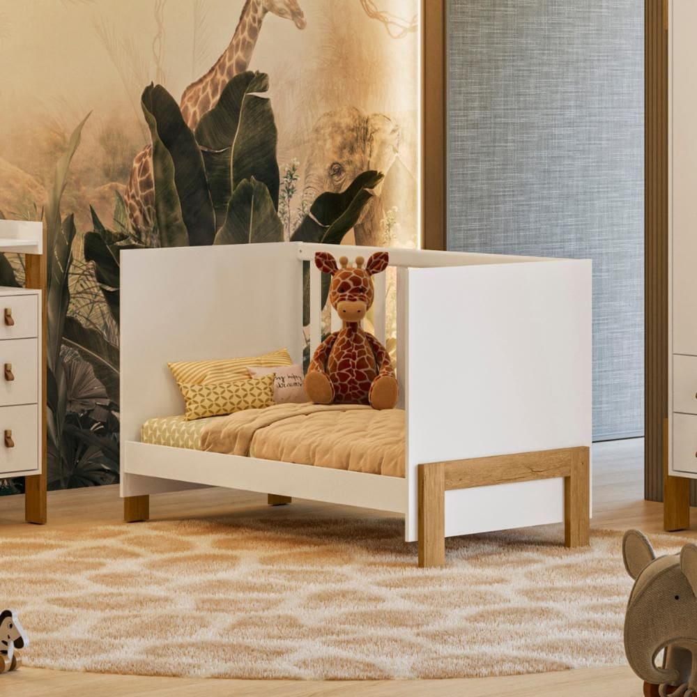 Berço Mini Cama Alegria Pés em Madeira Branco Acetinado