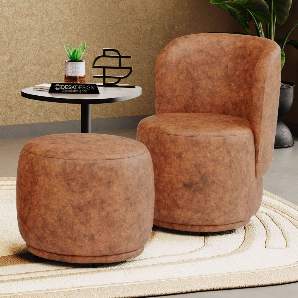Poltrona Decorativa com Puff Orgânico Molly Couríssimo Caramelo - Desk Design