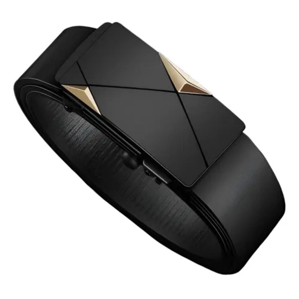 Cinto Bentim Couro Pu Fivela Catraca Dourado 130cm Preto