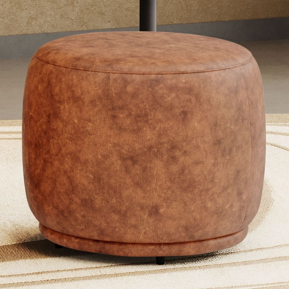 Puff Decorativo Orgânico Living Molly Redondo Couríssimo Caramelo - Desk Design