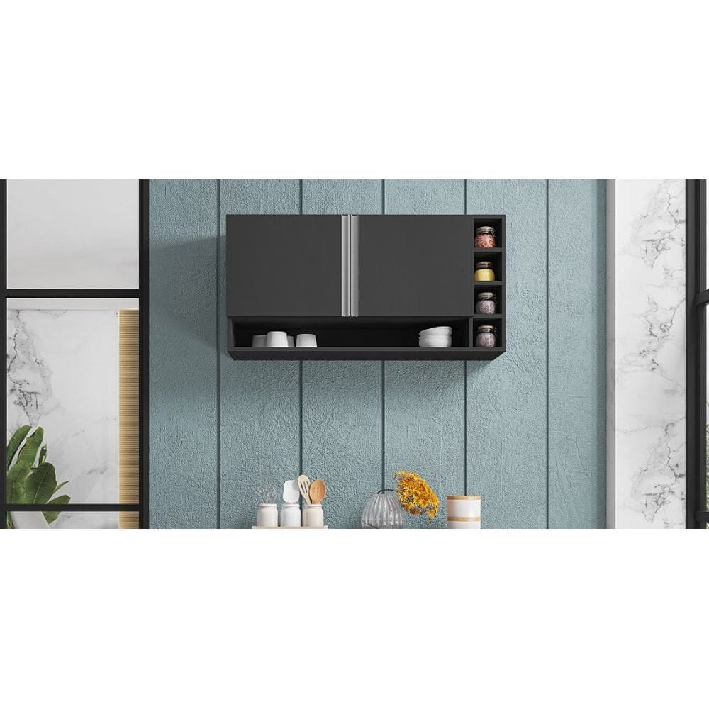 Armário Aéreo p/ Cozinha Vanessa 105cm Cinza 2 Portas - AJL Móveis