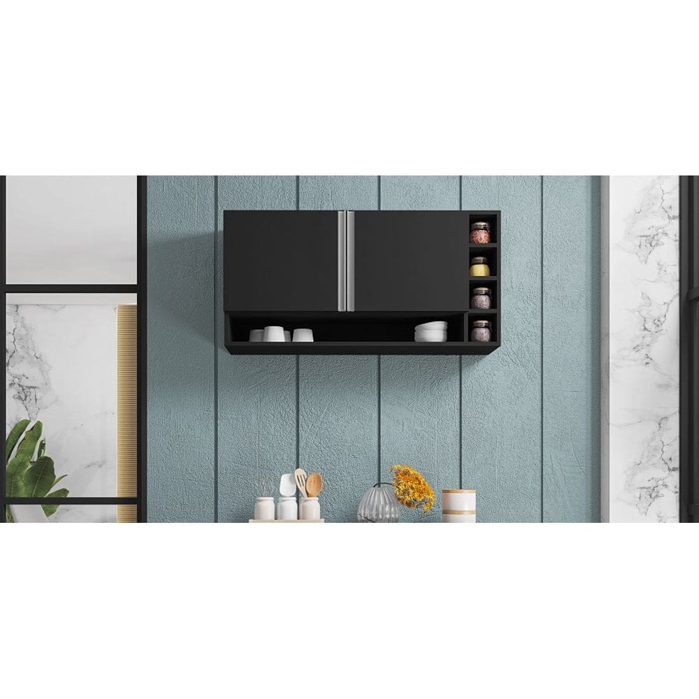 Armário de Cozinha Aéreo Vanessa 105cm Preto 2 Portas - AJL Móveis