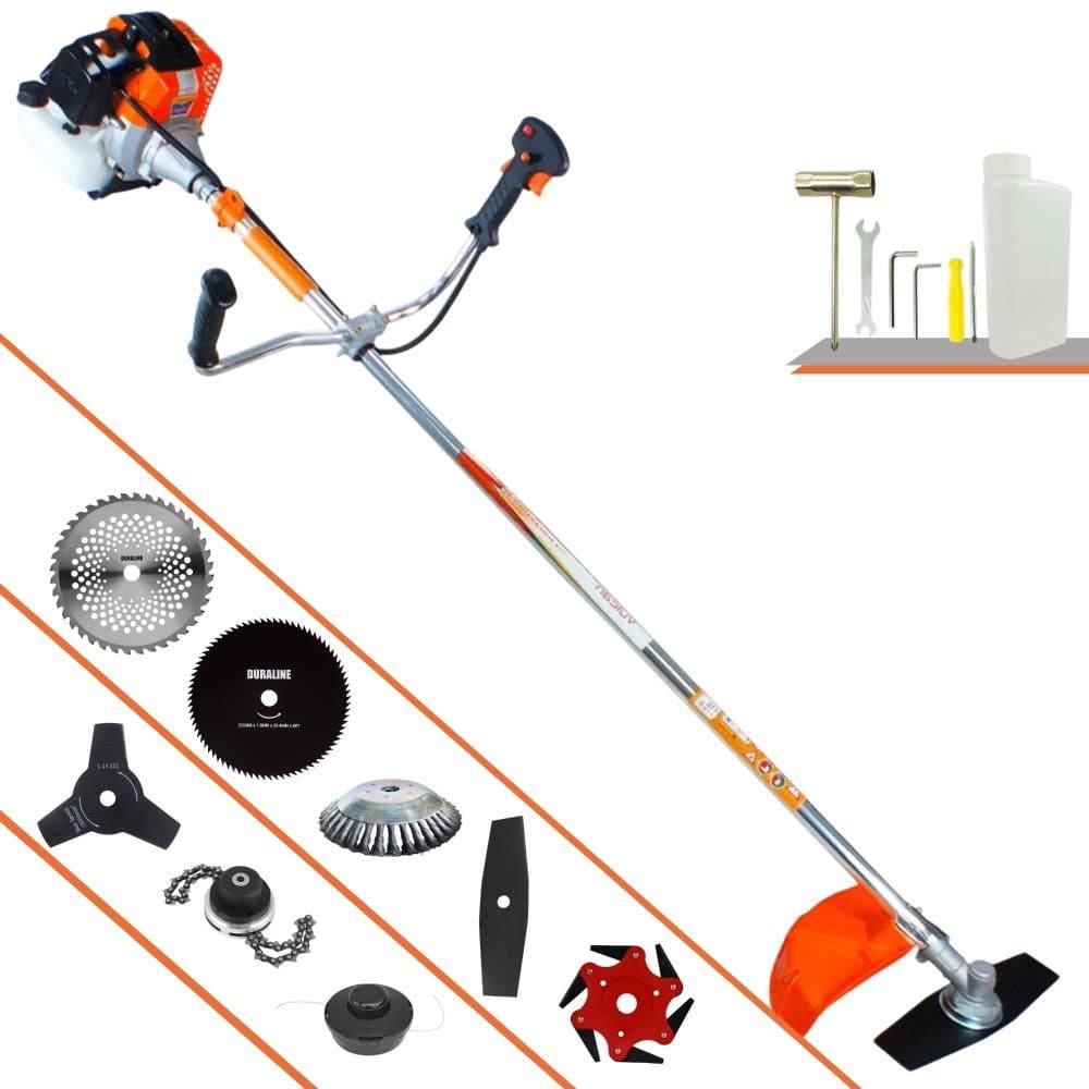 Cortador de Grama Vulcan VR430S 43cc 1,7HP Com Carretel + Facas 2 Pontas, 3 Pontas, 6 Pontas, 40 Dentes de Vídea, 80 Dentes, Trimmer e Escova de Aço