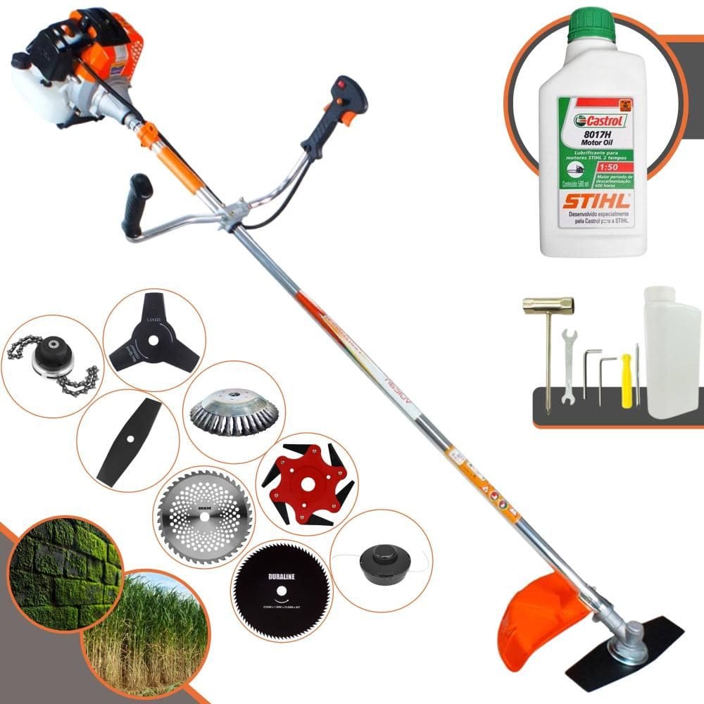 Roçadeira Completa Vulcan VR430-S À Gasolina 43cc 1,7HP Alta Rotação Ideal Para Todos os Tipos de Trabalhos Com 8 Opções de Cortes + ÓLEO STIHL 2T