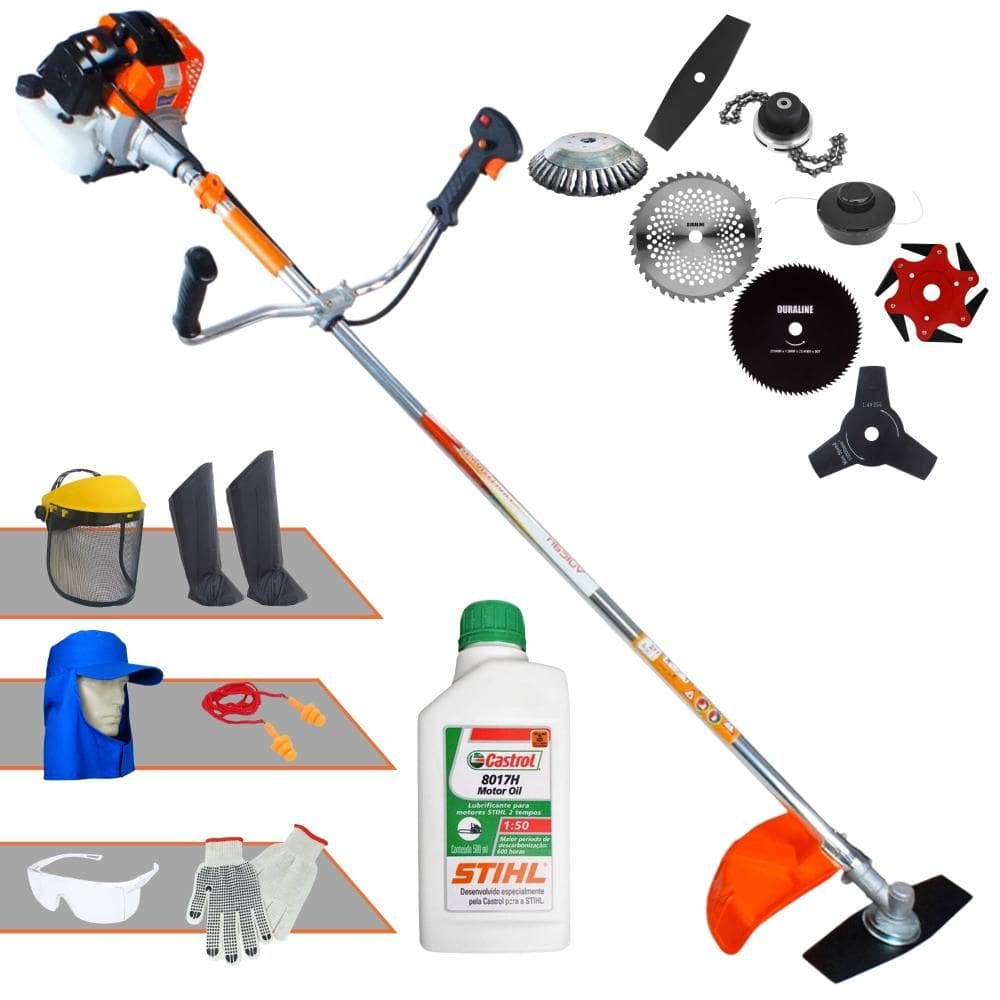 Máquina de Cortar Grama Profissional À Gasolina Vulcan VR430S 43cc 1,7HP 10.000rpm Roçadeira Completa Com 8 Opções de Cortes + EPI + ÓLEO STIHL 2T