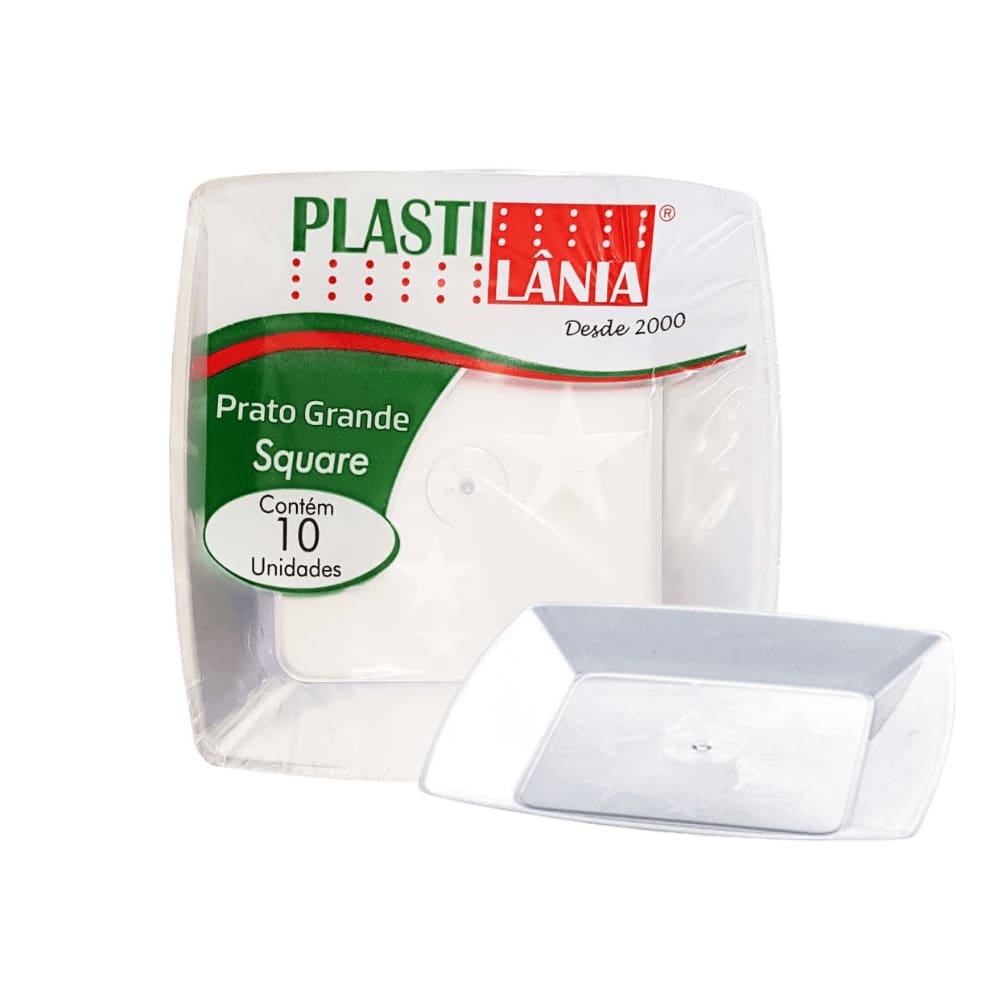 Prato Quadrado Cristal Grande com 10 Unidades Plastilânia