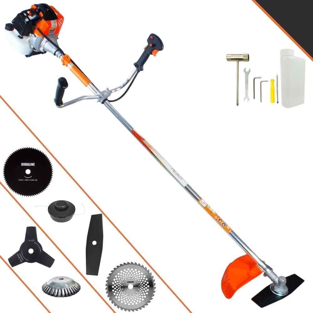 Máquina de Cortar Grama À Gasolina Vulcan VR430S 43cc 1,7HP 10.000rpm Roçadeira Com Carretel de Nylon + 4 Lâminas de Cortes + Escova de Aço 38 Cerdas