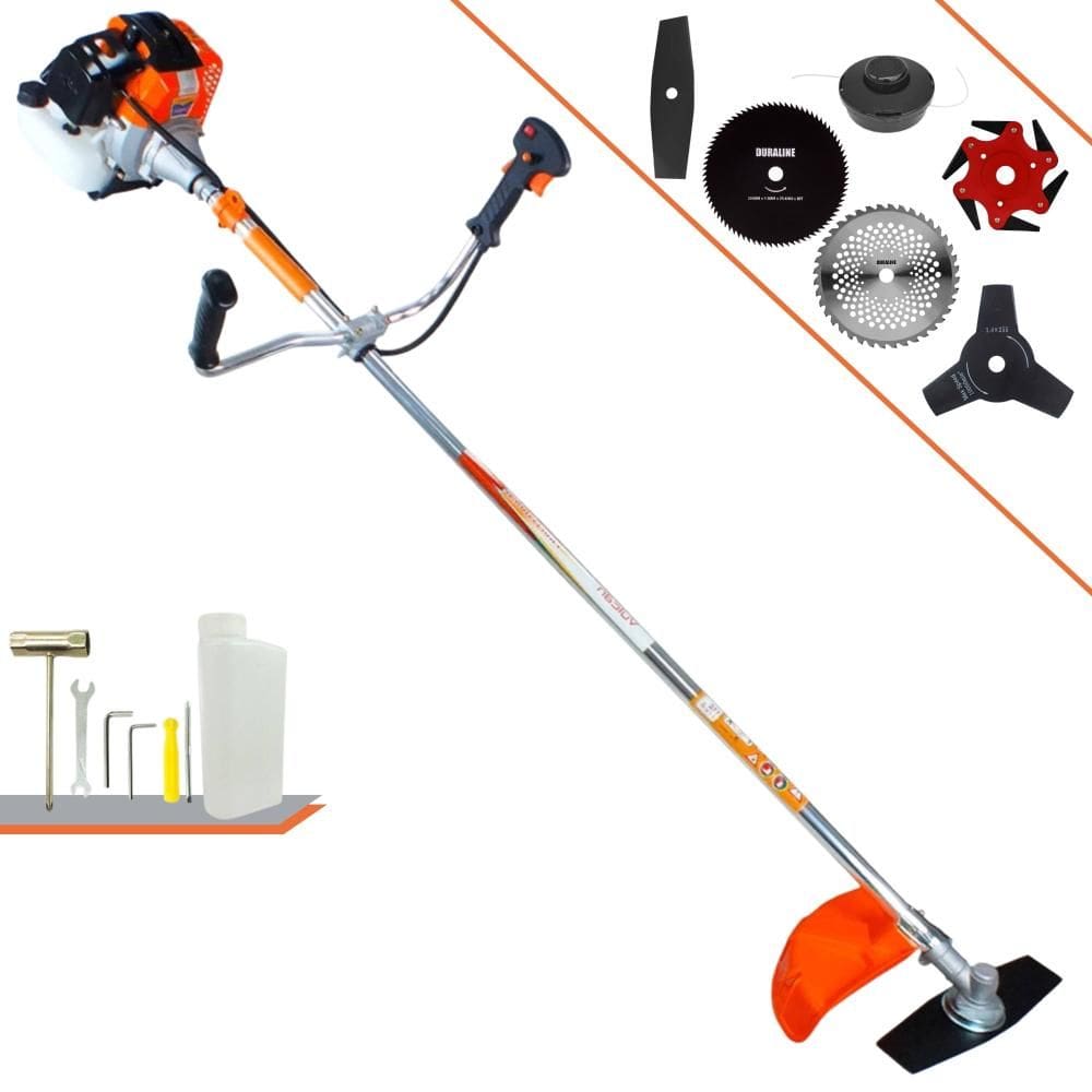 Roçadeira Lateral À Gasolina Vulcan VR430S 43cc 1,7HP 10.000rpm Alta Performance Podador de Grama Completa Com Carretel Nylon e Kit 5 Lâminas de Corte