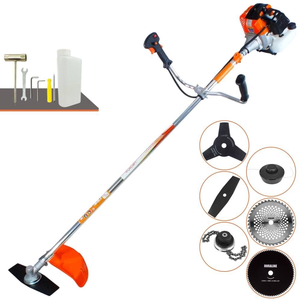 Roçadeira À Gasolina Vulcan VR430S 43cc 1,7HP 6 Em 1 Com Carretel + Faca 2 Pontas + Faca 3 Pontas + Faca 40 Dentes de Vídea + Faca 80 Dentes + Trimmer