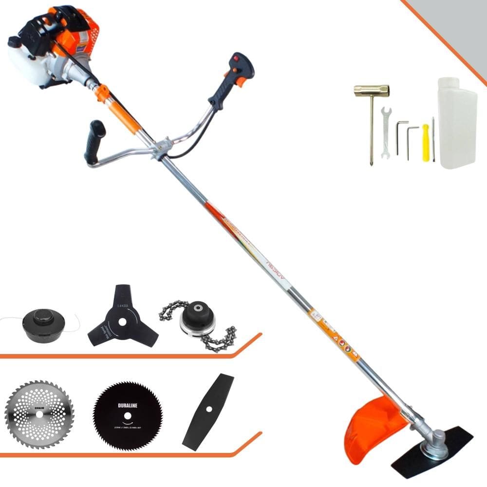 Roçadeira À Gasolina Vulcan VR430S 43cc 2T 1,7HP Com 6 Opções de Corte Com Carretel + Facas 2 Pontas + 3 Pontas + 40 Dentes + 80 Dentes + Trimmer