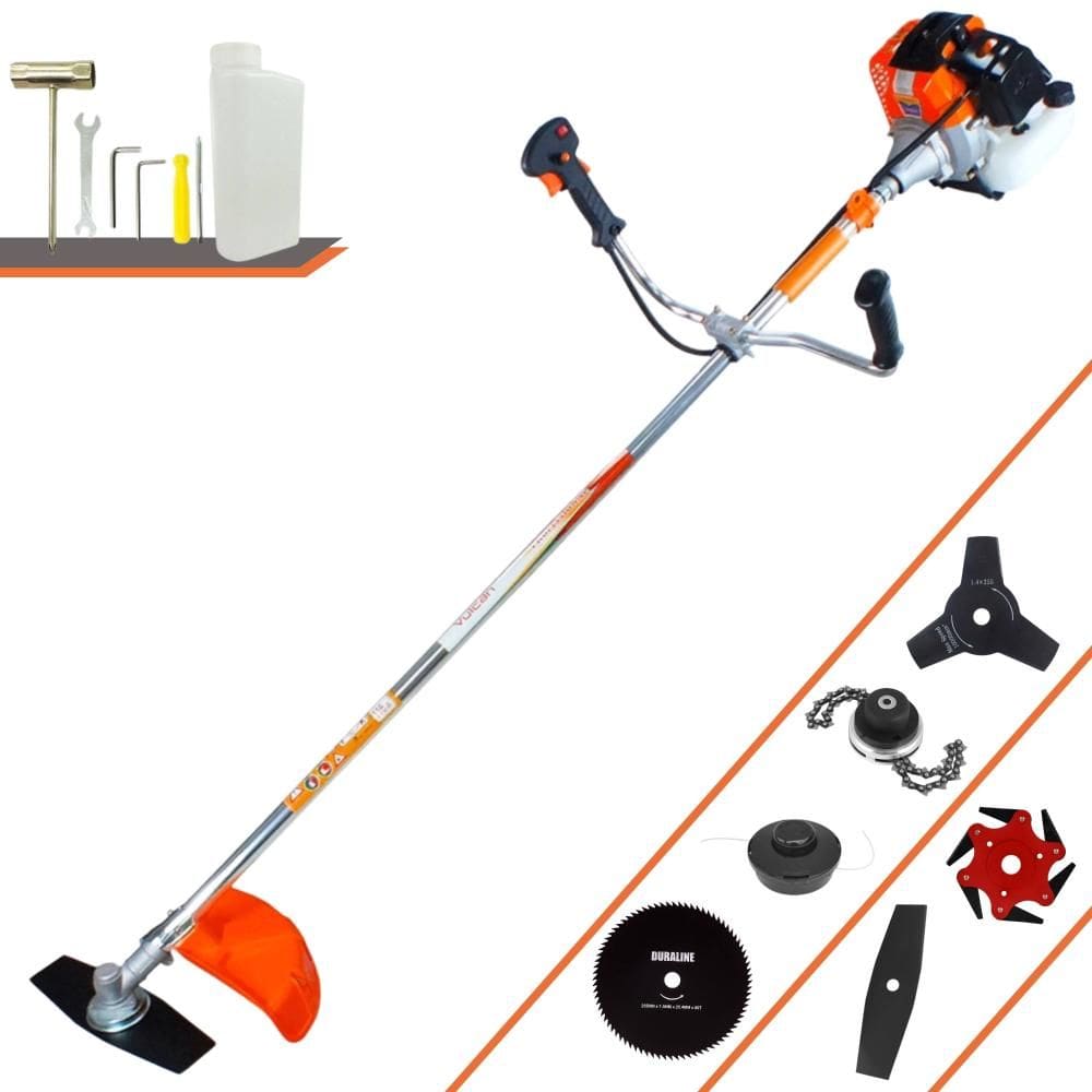Roçadeira À Gasolina Vulcan VR430-S 43cc 1,7HP Com Carretel de Nylon + Lâmina Facão + Lâmina 3 Pontas + Lâmina 6 Pontas + Lâmina 80 Dentes + Trimmer