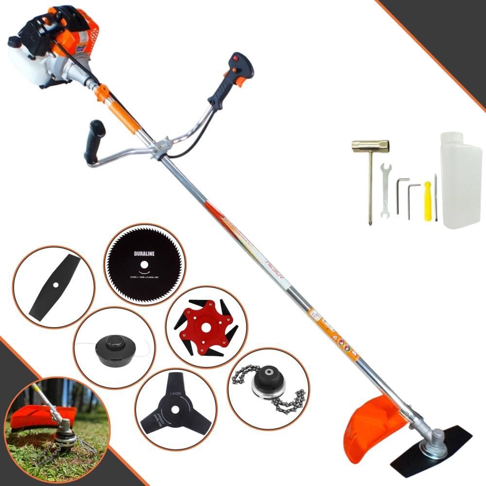 Roçadeira Vulcan VR430S À Gasolina 43cc 1,7HP 10.000rpm Com Faca 2 Pontas + Faca 3 Pontas + Faca 6 Pontas + Faca 80 Dentes + Carretel Nylon + Trimmer
