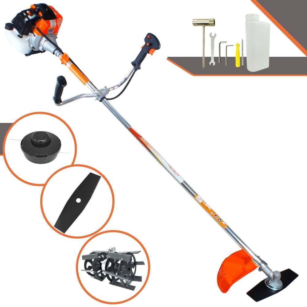 Roçadeira Multifuncional À Gasolina Vulcan VR430S 43cc 1,7HP Alta Rotação Completo Com 2 Opções de Corte Carretel + Faca 2 Pontas + Enxada Rotativa
