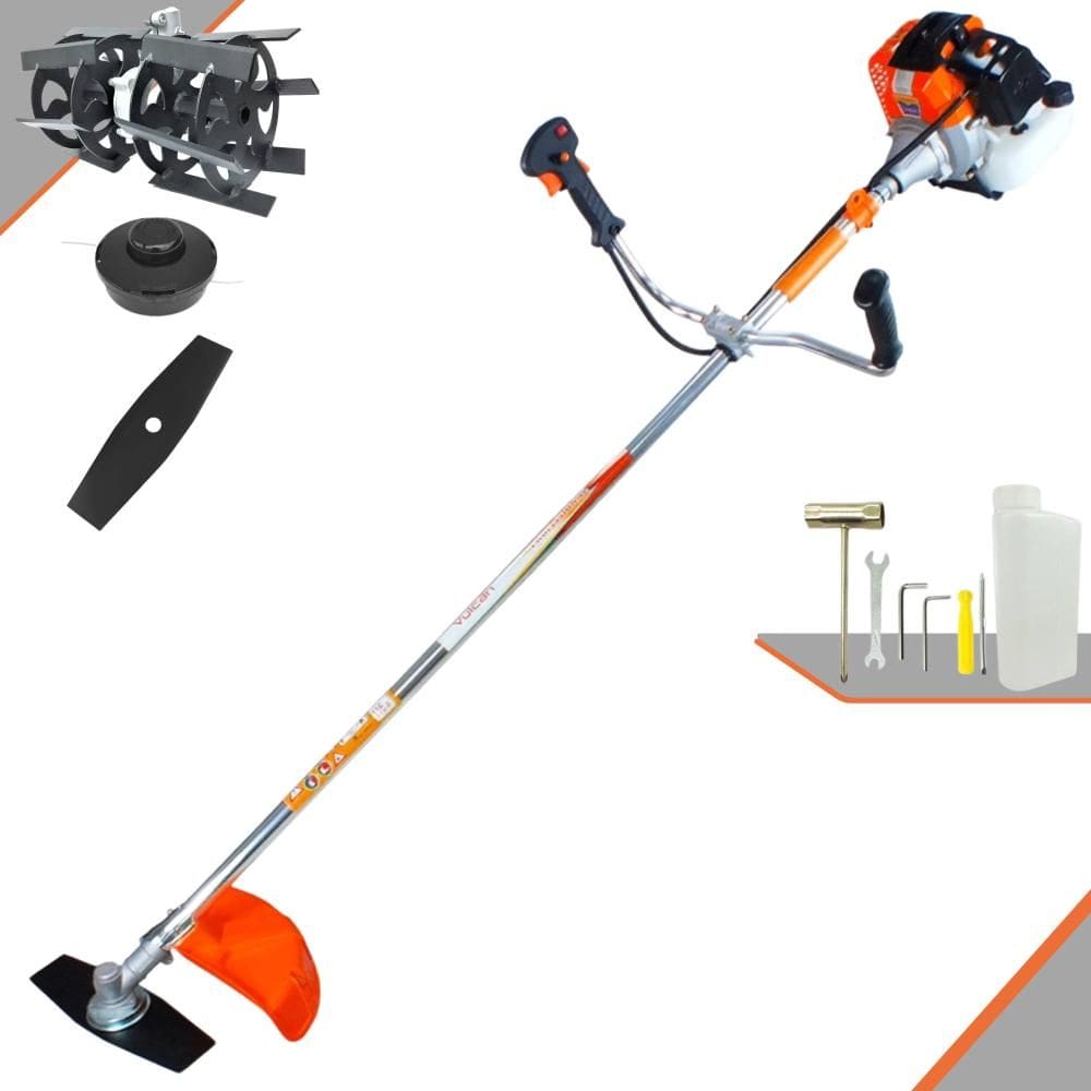 Roçadeira Lateral Vulcan VR430S À Gasolina 43cc Motor 2T 1,7HP de Potência 10000rpm Completo Com Carretel Nylon + Lâmina 2 Pontas + Enxada Rotativa