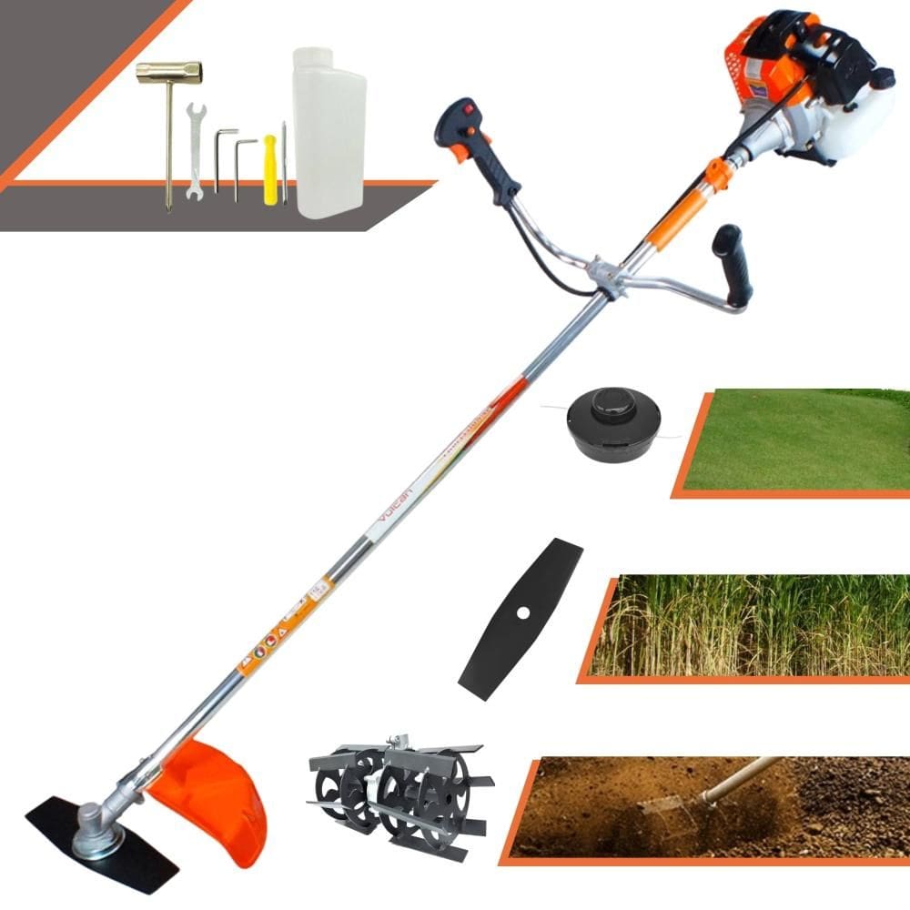Roçadeira Máquina de Corta Grama Vulcan VR430S À Gasolina 43cc 1,7HP de Potência 10000rpm Roçadeira C/ Lâmina 2 Pontas + Carretel + Enxada Capinadeira