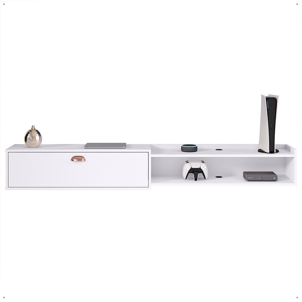 Rack Suspenso 1.8 Estante Home Supremo King Tv Smart 55 60 65 70 Pol. 1 Porta Nicho Puxador Concha Sala Quarto - Branco - Lojas RPM