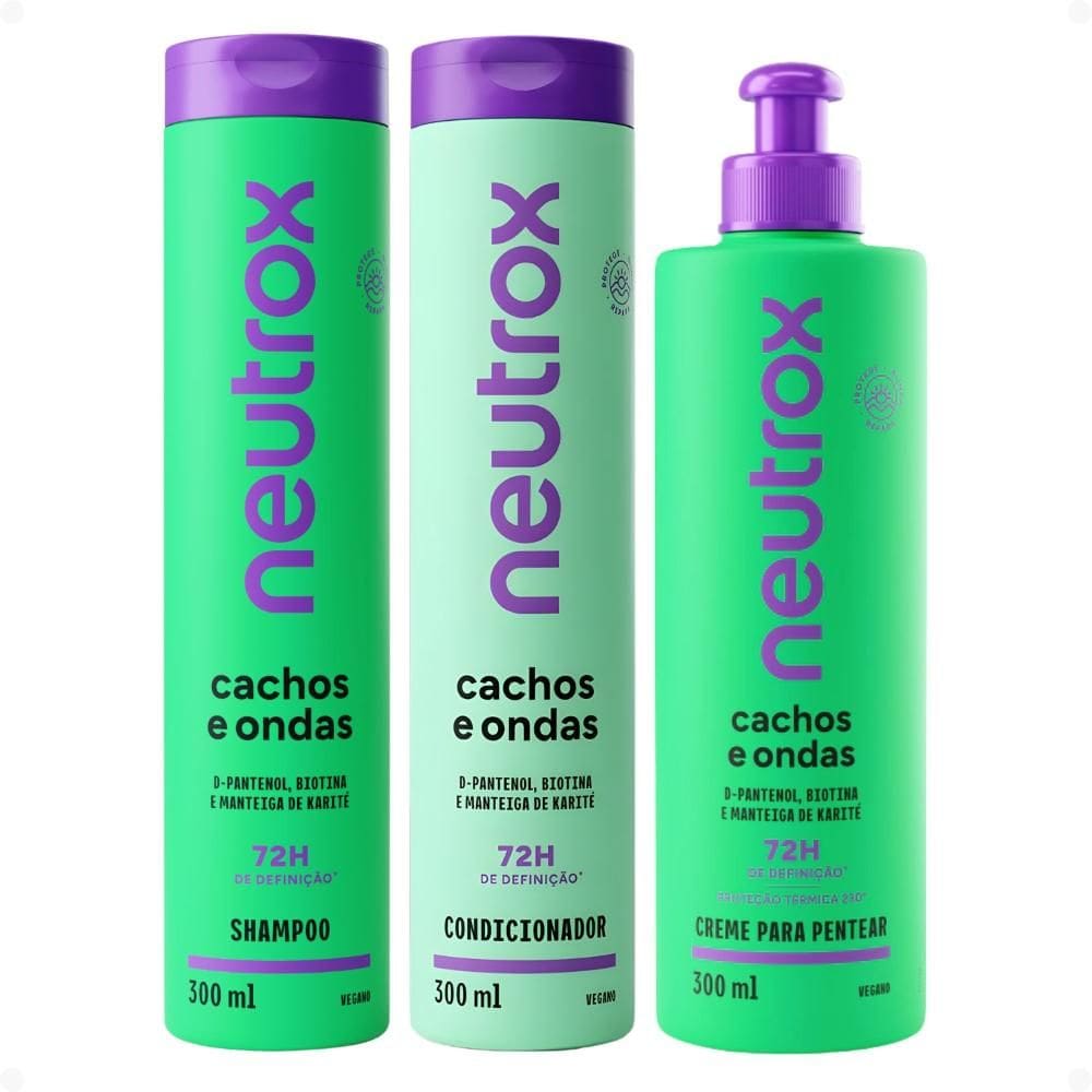 Kit Neutrox Cachos e Ondas: Shampoo, Condicionador 300ml e Creme Para Pentear