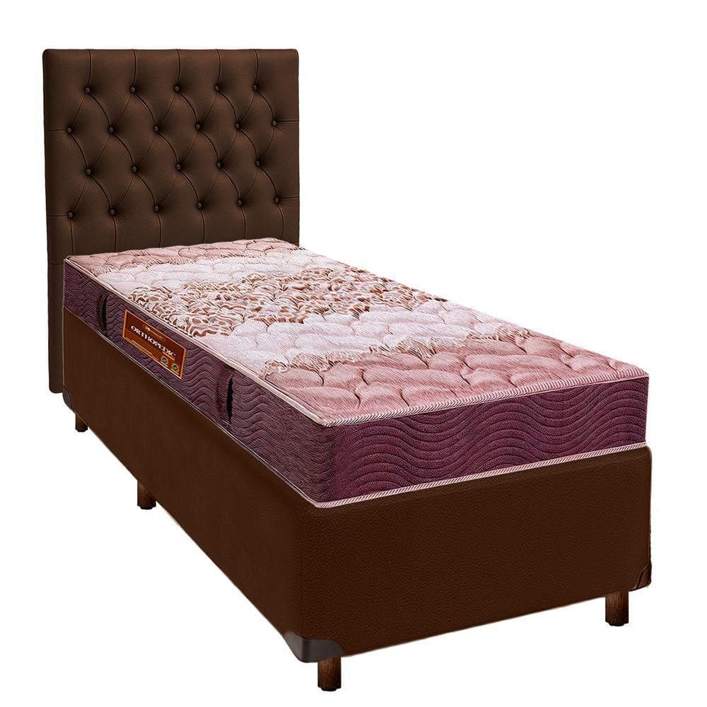 Cama + Box Marrom E Colchão D26 Solteiro - Ortophedic Sankonfort + Cabeceira